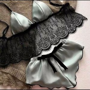 2 piece Satin lace nightwear